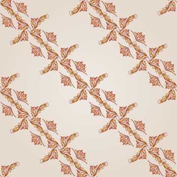 Seamless diagonal foliate pattern of brown henna on beige background