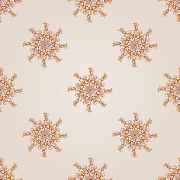 Seamless floral  same elements of brown henna on beige background