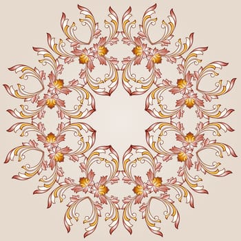 Flower round pattern  of brown henna on beige background