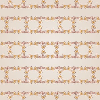 Seamless floral gorizontal line  pattern of brown henna on beige background