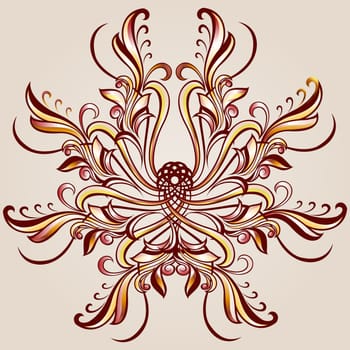 Florid pattern  of brown henna on beige background