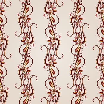 Seamless vertical patterns of brown henna on beige background