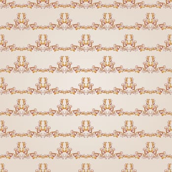 Seamless gorizontal floral pattern of brown henna on beige background