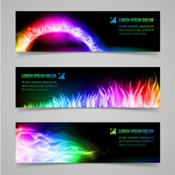 Set of mystic banners with multicolored flame
