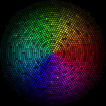 Multicolor dots digital in form circle  on the black background