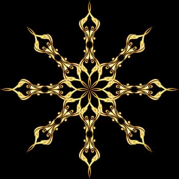Gold ornate floral pattern on black background