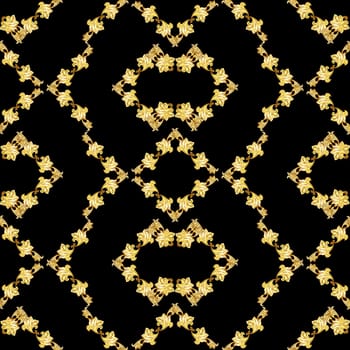 Seamless golden floral patterns on black background