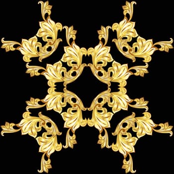 Gold flower pattern on the black background