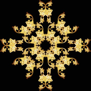 Golden flower ornate pattern on the black background
