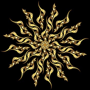 Gold floral pattern on the black background