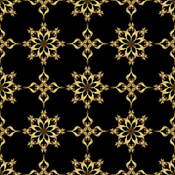 Seamless gold flower pattern on black background