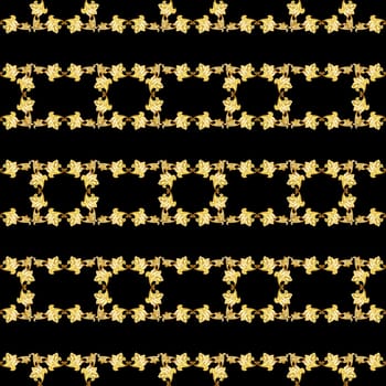 Gorizontal seamless gold floral patterns on black background