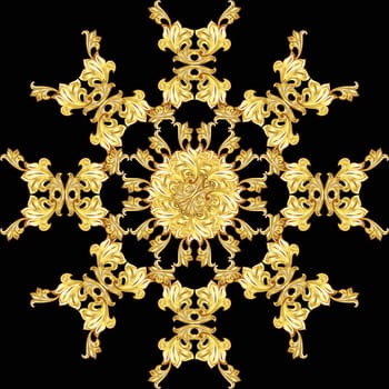 Golden flower pattern on the black background