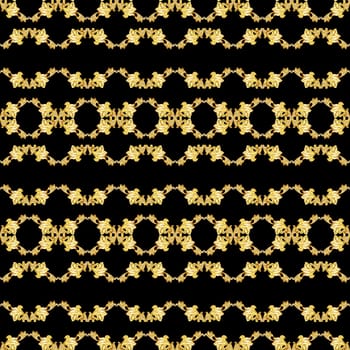 Gorizontal seamless gold floral pattern on black background
