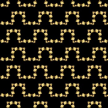 Seamless golden floral pattern on the black background