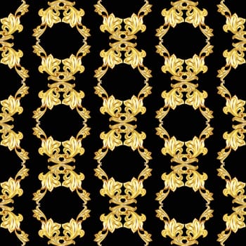 Vertical seamless gold floral pattern on black background