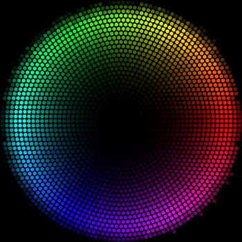 Dots digital in form circle  on the black background
