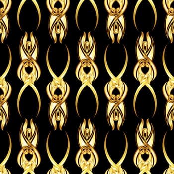 Seamless golden ornate pattern on black background