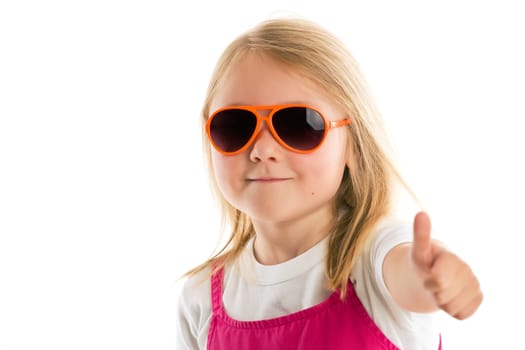 the little girl showing thumbs up