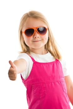 the little girl showing thumbs up