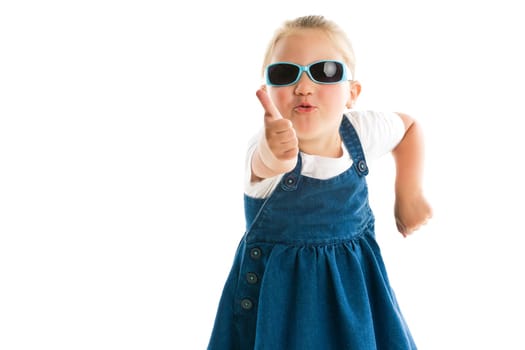 the little girl showing thumbs up