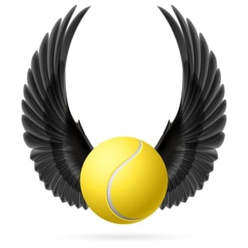 Realistic tennis ball with raised up black wings emblem