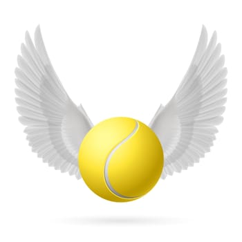 Realistic tennis ball with white wings emblem
