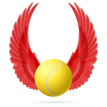 Tennis ball with raised up red wings emblem
