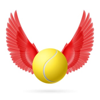 Realistic tennis ball with red wings emblem