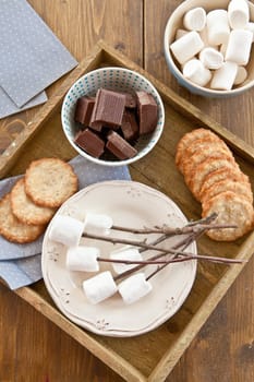 Ingredients to roast marshmallows by the fire
