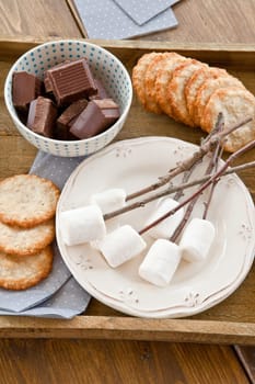 Ingredients to roast marshmallows by the fire