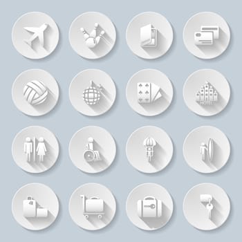 Set of flat paper icons for transportation, travelling and leisure