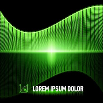 Luminous background with green digital music equalizer