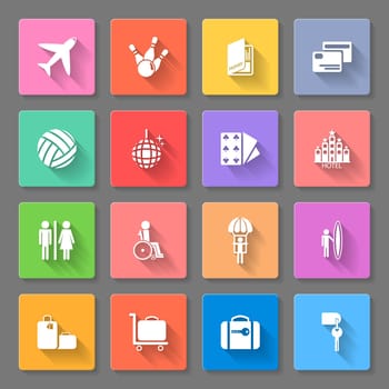 Set of flat icons for transportation, travelling and leisure