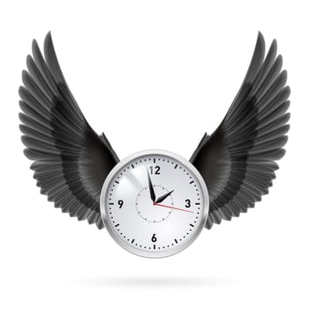 White clock and black vertical wings. Hour.