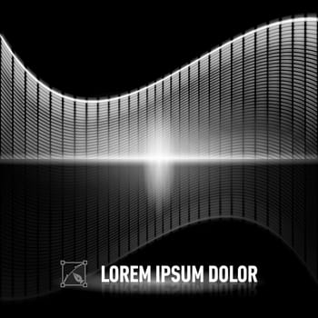 Luminous black-and-white background with digital music equalizer