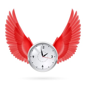 Clock and red wings. Time. Fly. Hours.
