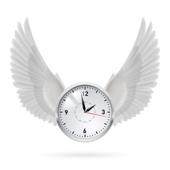 White clock and white wings. Swing. Time.