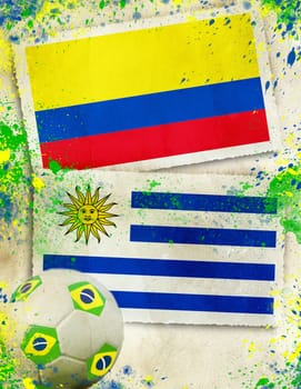Colombia vs Uruguay soccer ball concept