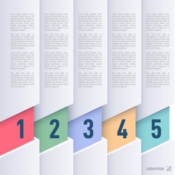 Paper style infographics  with colored numbered items from one to five