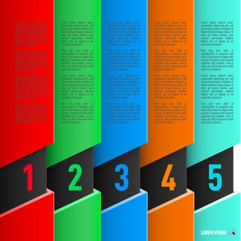 Infographics in paper style with colorful columns and numbered items from one to five