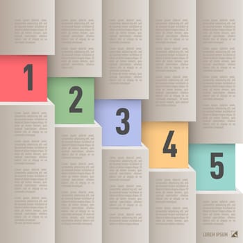 Infographics in old paper style with descending colored numbered items from one to five