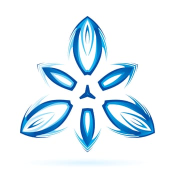 Abstract shape with thorn elements in blue shades on white background