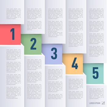 Infographics in paper style with descending colored numbered items from one to five
