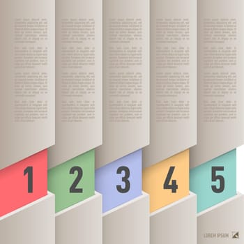 Infographics in old paper style with colorful numbered items from one to five