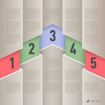 Infographics in paper style with colored numbered items from one to five