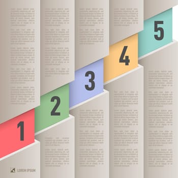 Infographics in old paper style with ascending colored numbered items from one to five