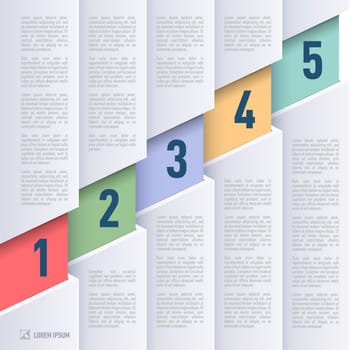 Infographics in paper style with ascending colored numbered items from one to five