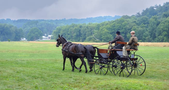 Farmers returning from the Amish organic's market in the year in Akron, OH, USA, 25.07.2009
