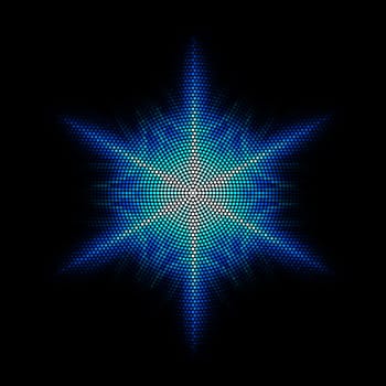 Dots digital star with   five tips on the black background